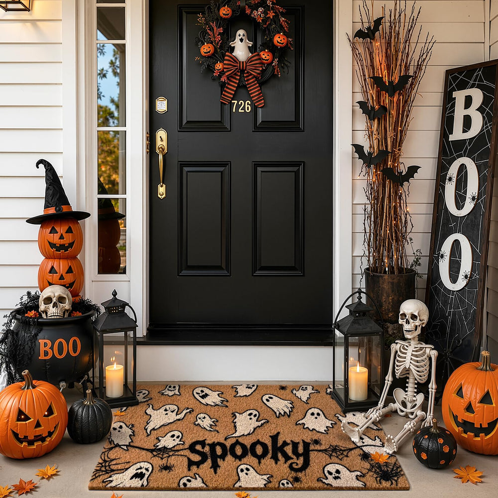 Kelarea Halloween Door Mat Ghost with leaves