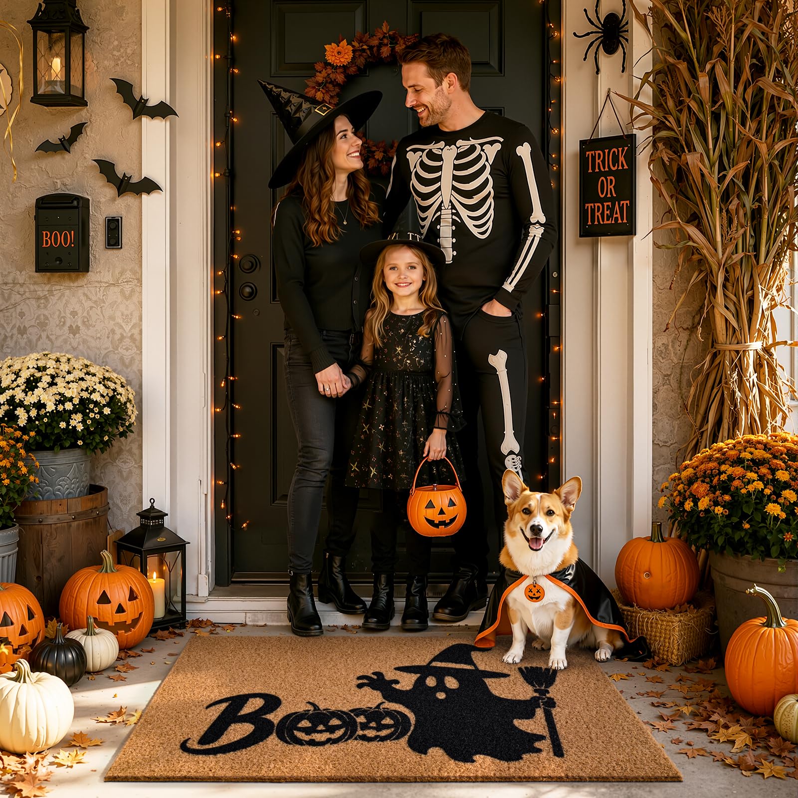 Kelarea Halloween Door Mat in a mudroom setting
