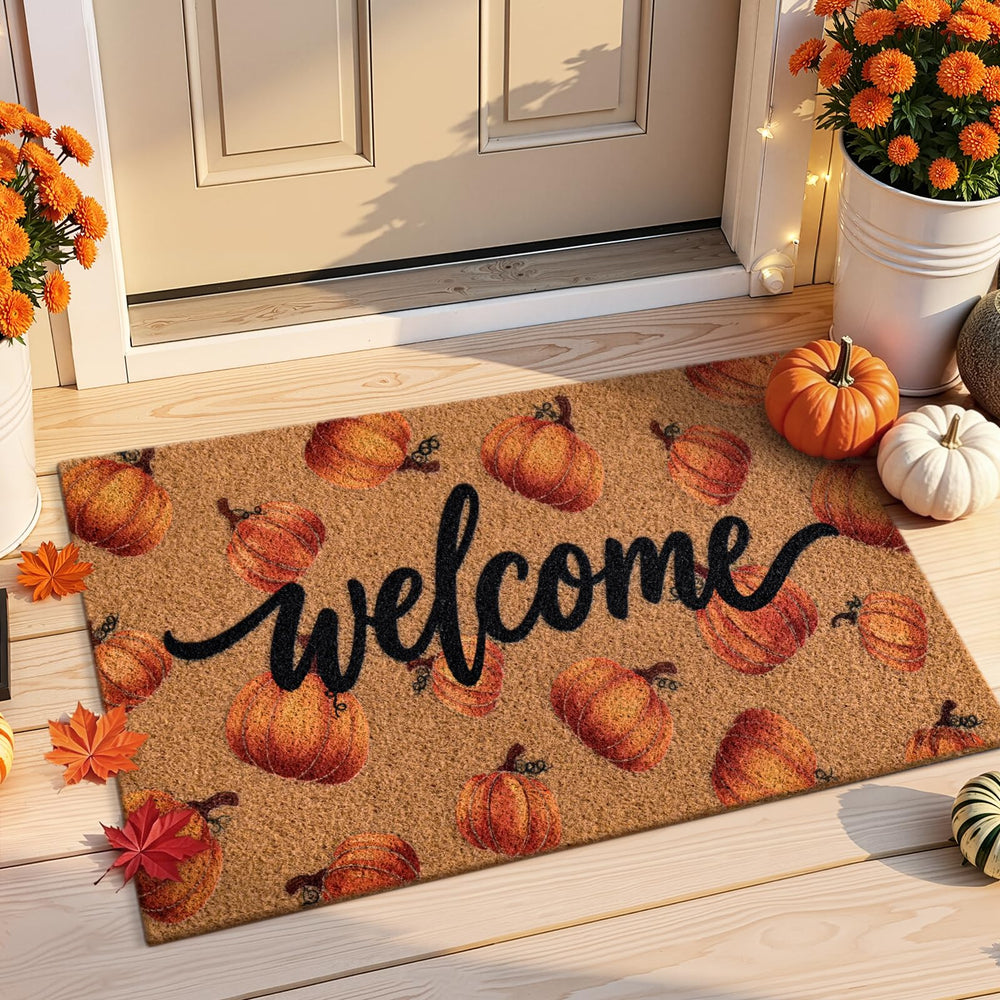 Kelarea Welcome Door Mat Fall Pumpkin front view
