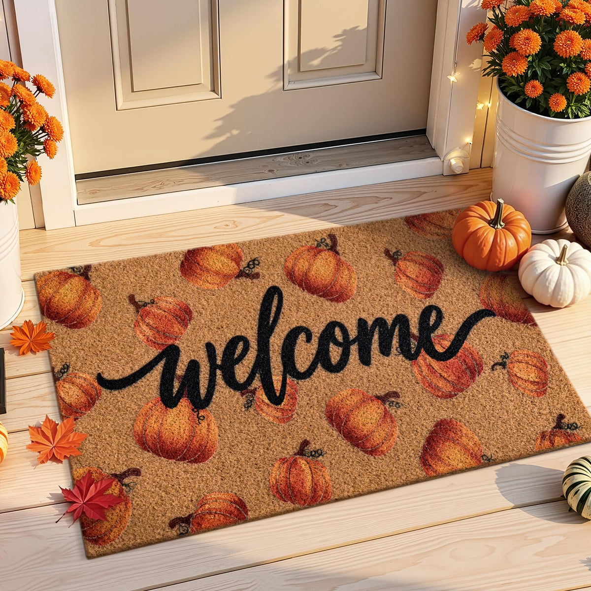 Kelarea Welcome Door Mat Fall Pumpkin front view