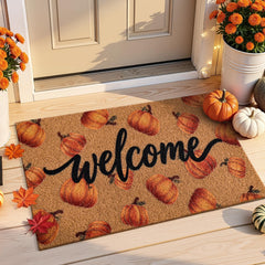 Kelarea Welcome Door Mat Fall Pumpkin front view