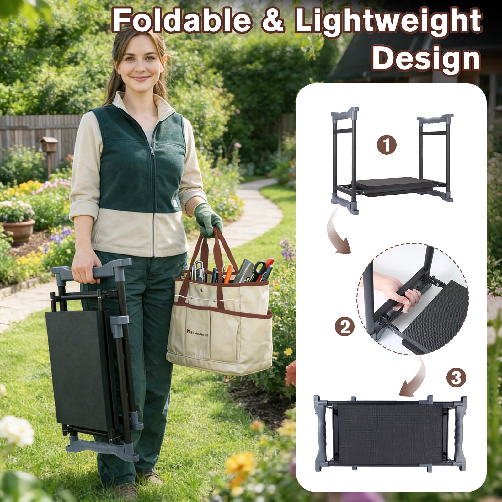 KELHOMECL Garden Kneeler and Seat in outdoor gardening setting