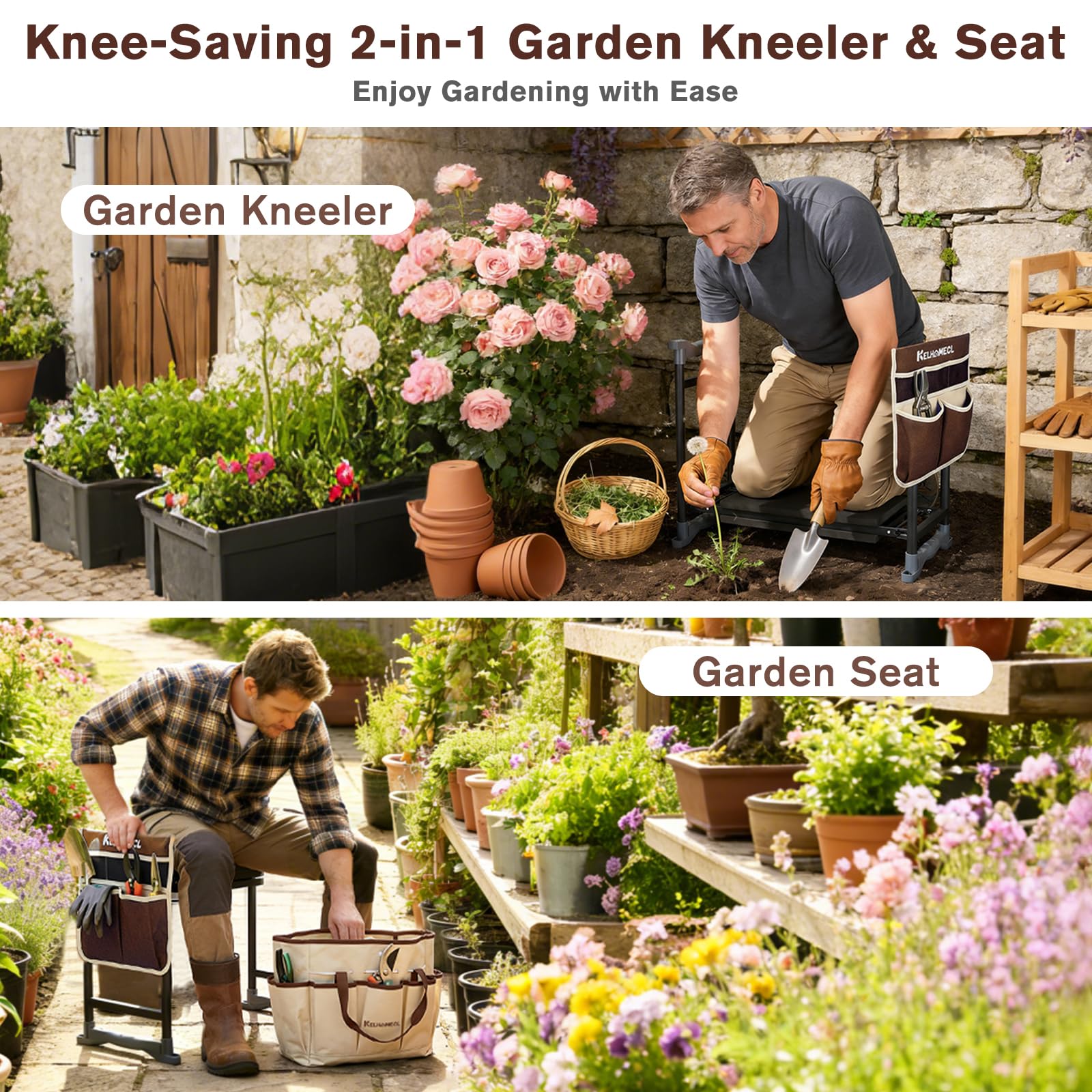 KELHOMECL Garden Kneeler and Seat side view showing ergonomic design