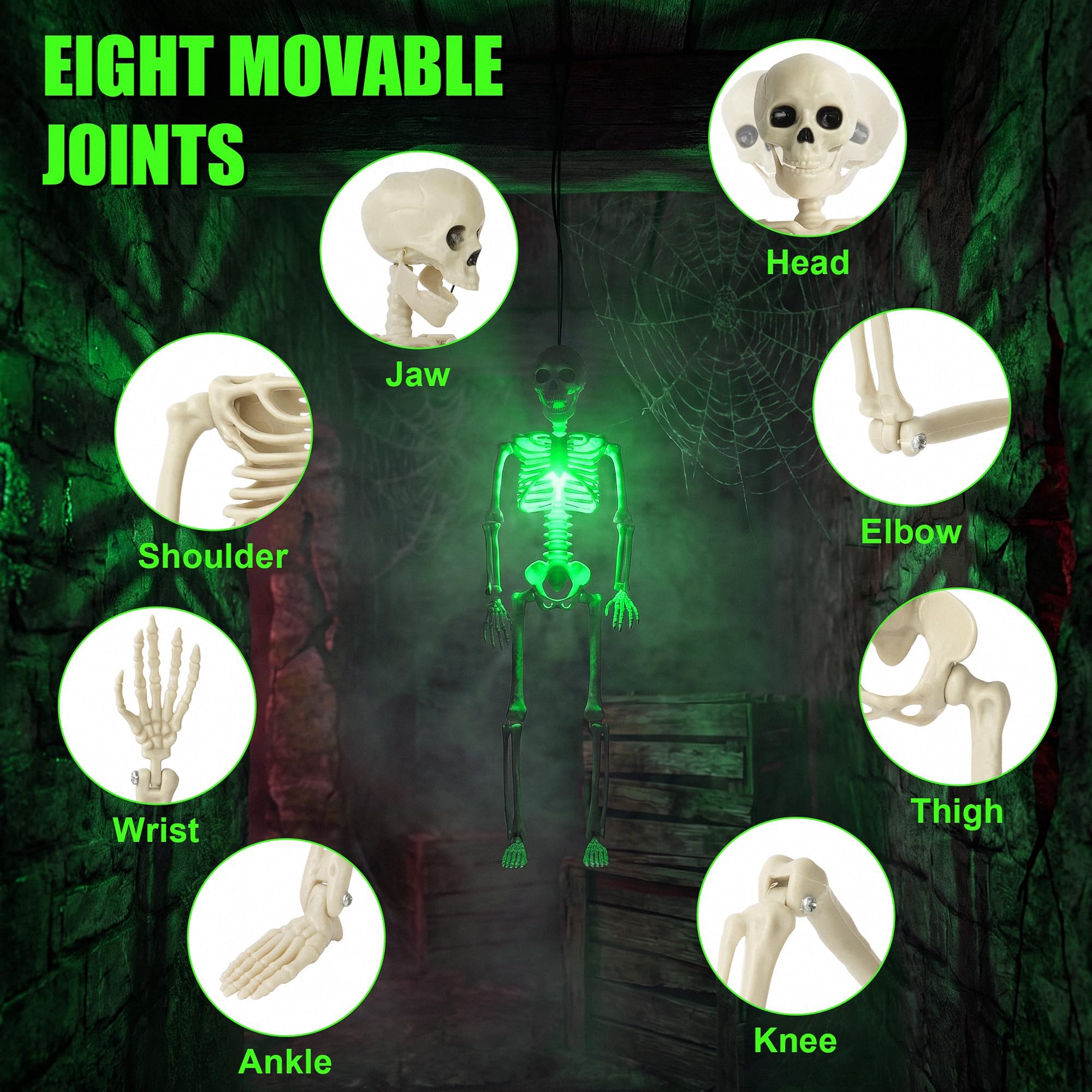 Kelool light up skeleton with movable joints in Halloween setting