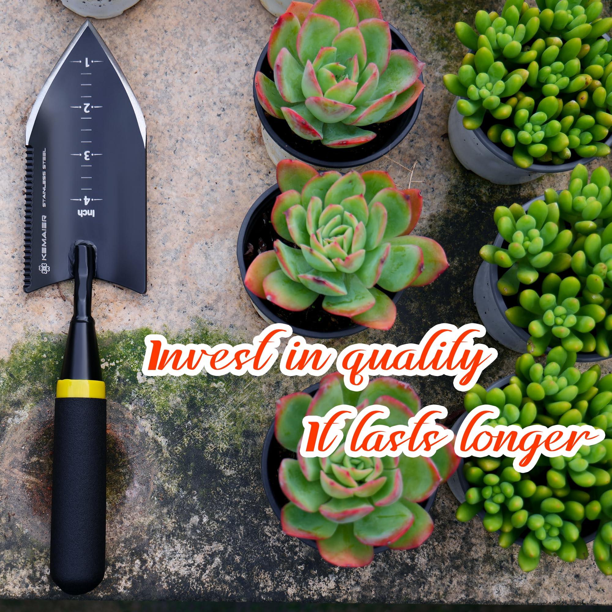 Kemaier Heavy Duty Gardening Hand Trowel packaging display