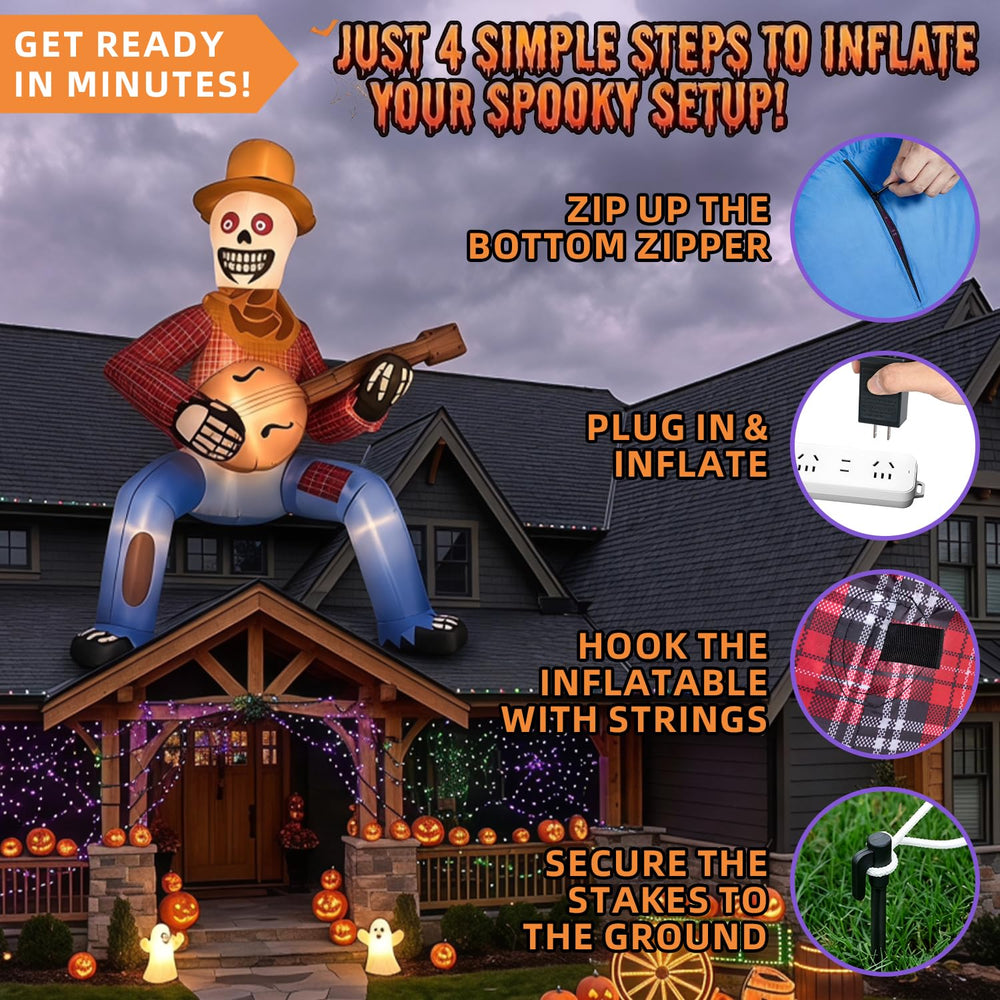 Kendane 12FT Skeleton Cowboy lit up at night