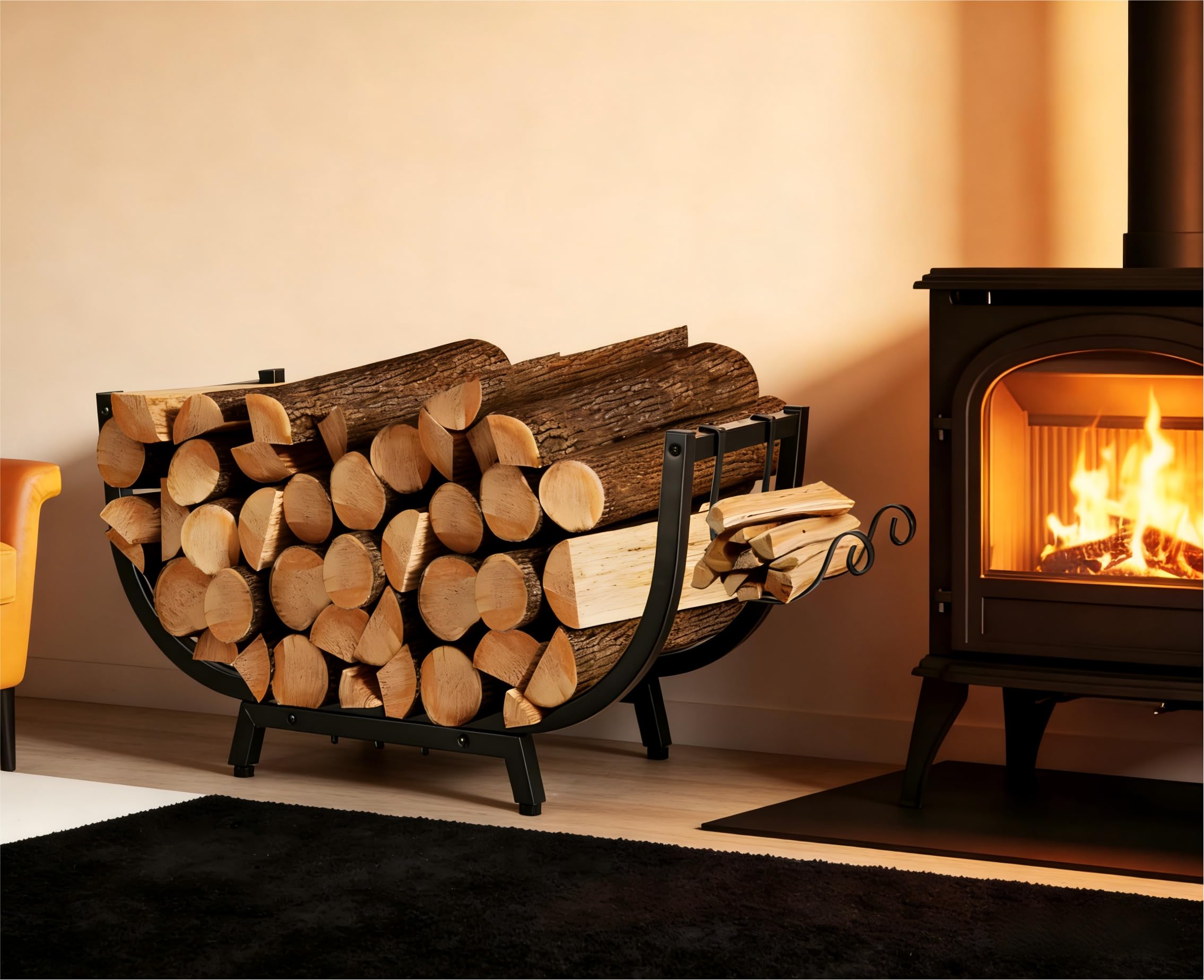 Kendane 30-inch black firewood rack front view