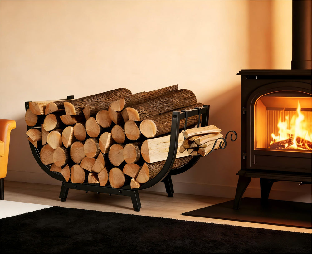 Kendane 30-inch black firewood rack front view