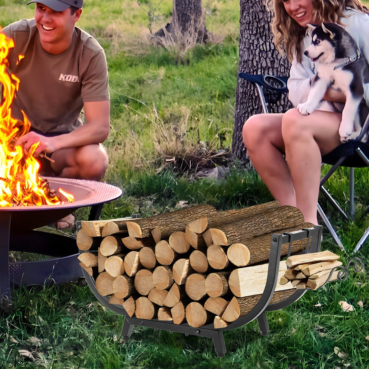 Kendane firewood rack showing adjustable support pads