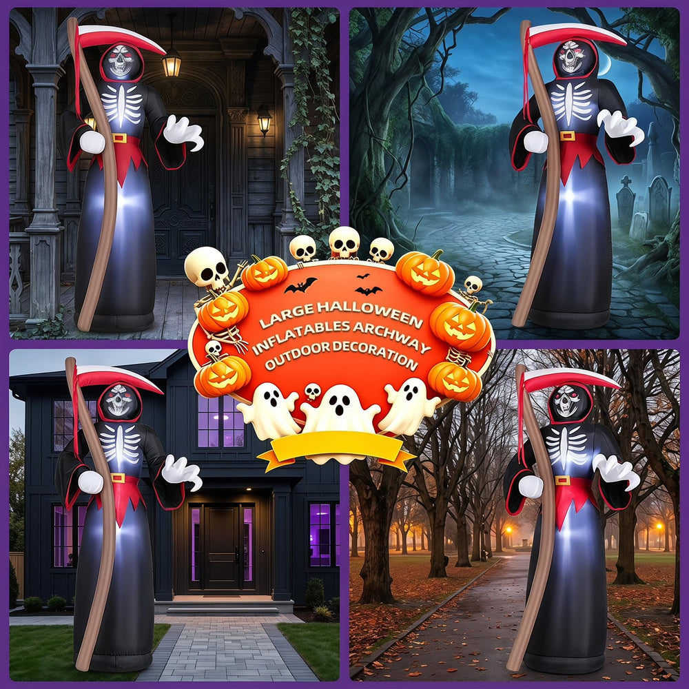 Kendane inflatable Grim Reaper in a decorated yard