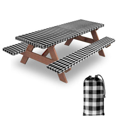 KENOBEE 6ft picnic table cover set in black-white checkered design