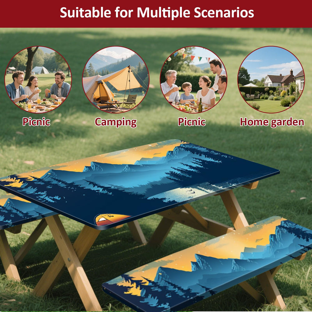 KENOBEE picnic table and bench covers stored in drawstring bag