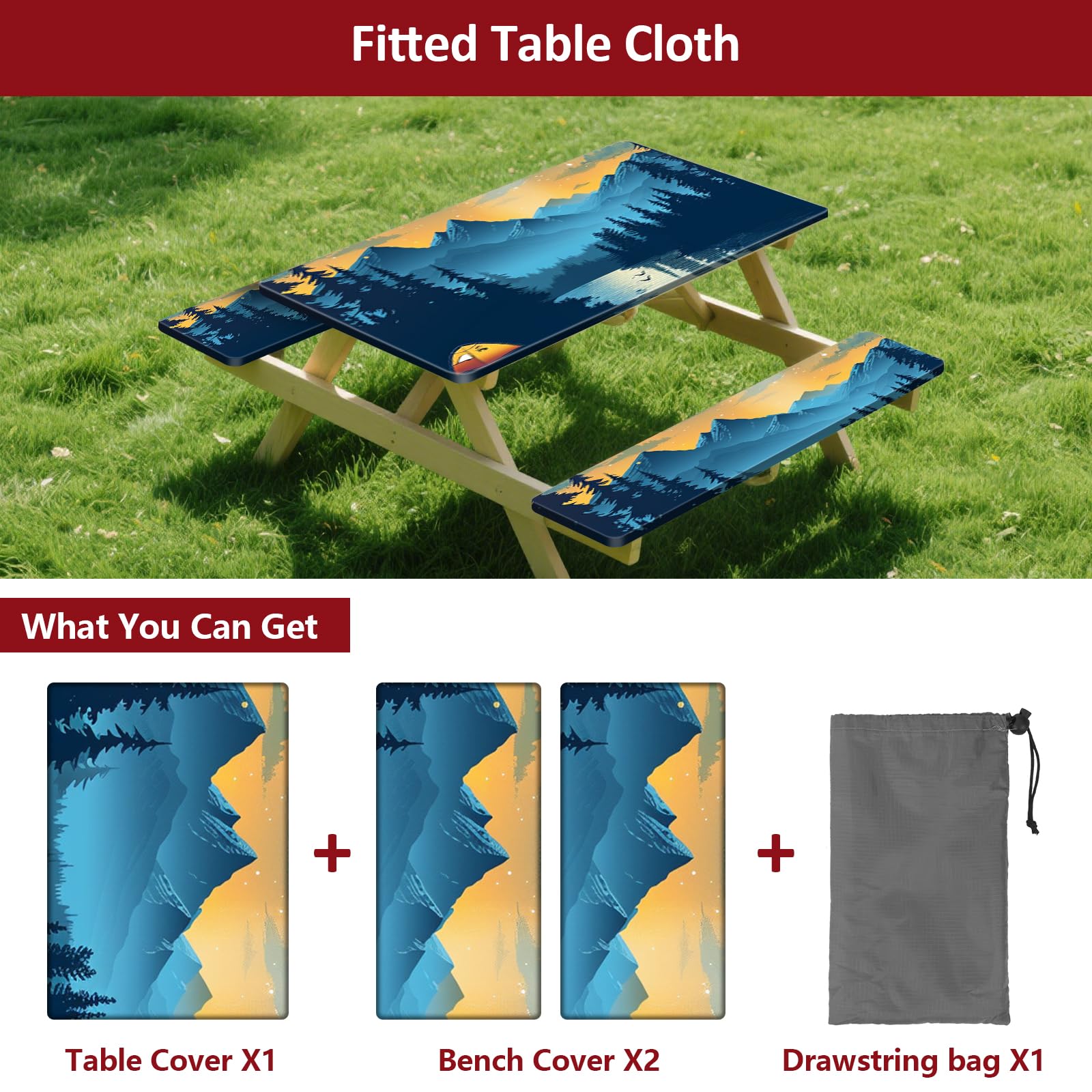 KENOBEE picnic table cover folded in drawstring bag