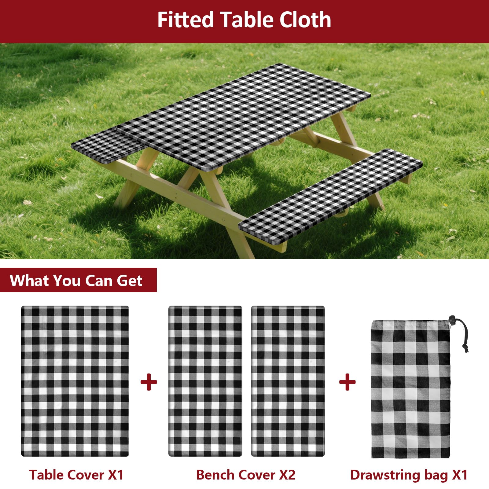 KENOBEE picnic table cover set folded in drawstring bag