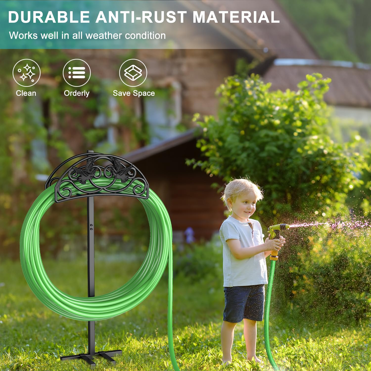 Keten Garden Hose Holder with hose neatly organized