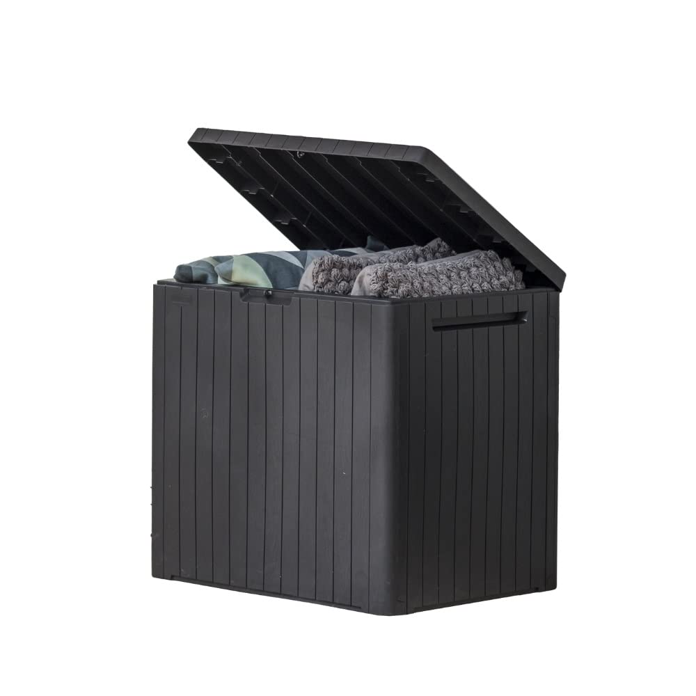 Keter City 30 Gallon Outdoor Storage Box dark grey front view