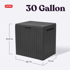 Keter City 30 Gallon Outdoor Storage Box side view showing dimensions