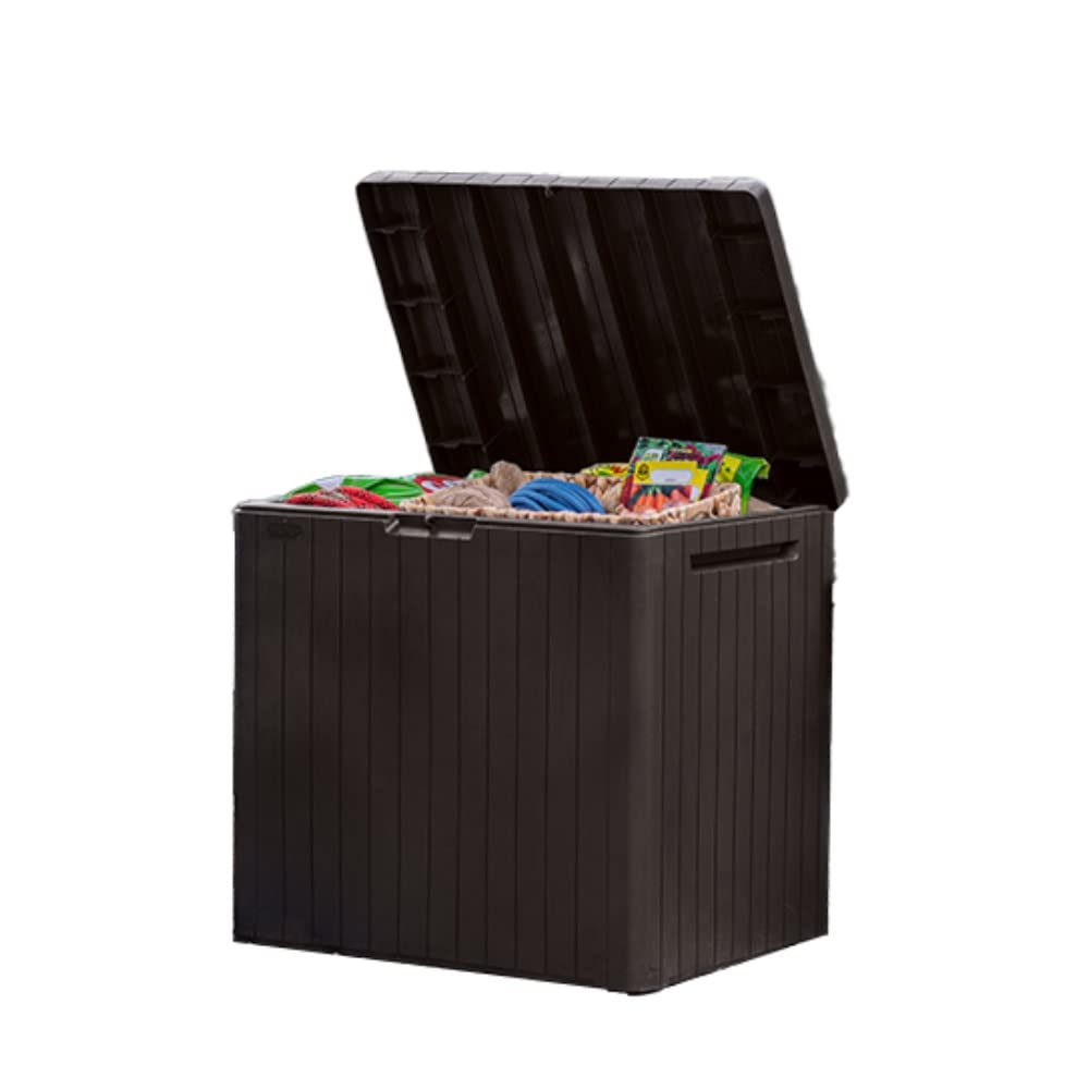 Keter City 30 Gallon Resin Deck Box brown exterior view