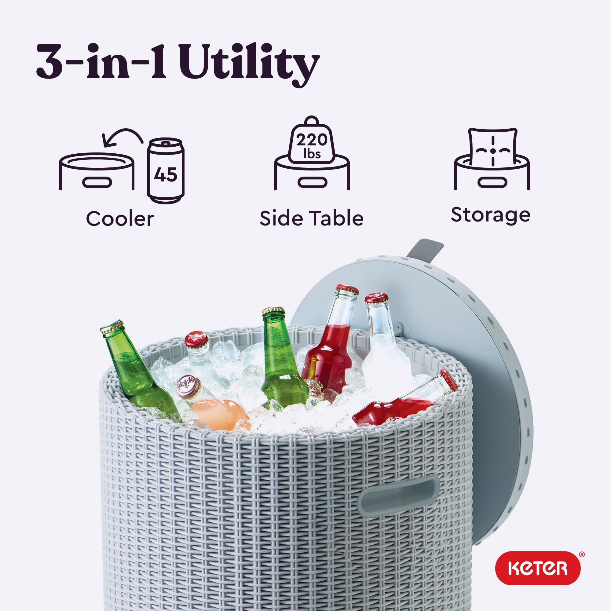 Keter Cooler dimensions displayed next to a measuring tape