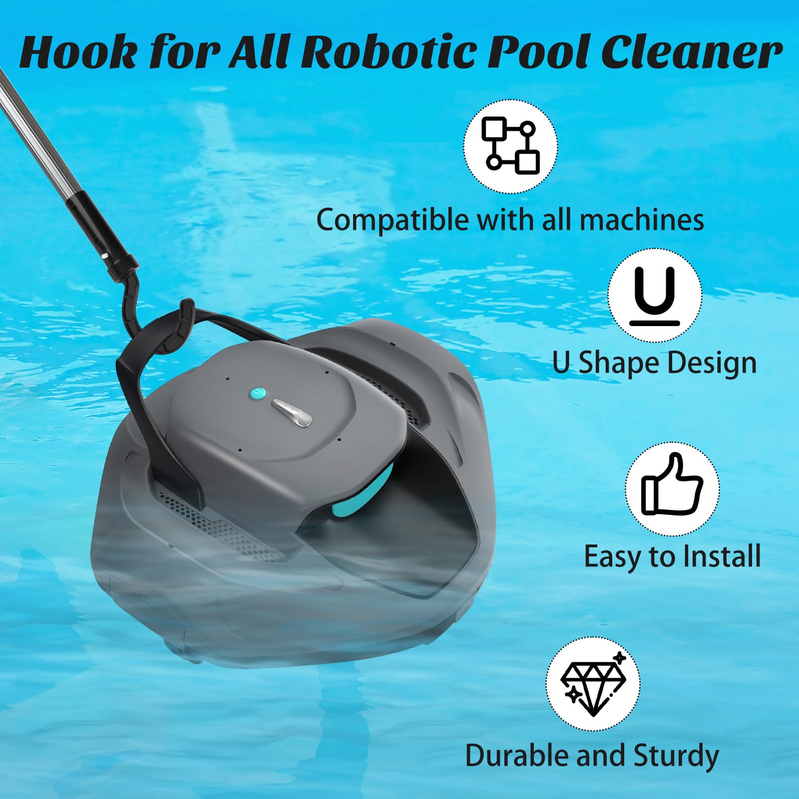 Keyrank Pool Cleaner Hook on poolside cabinet