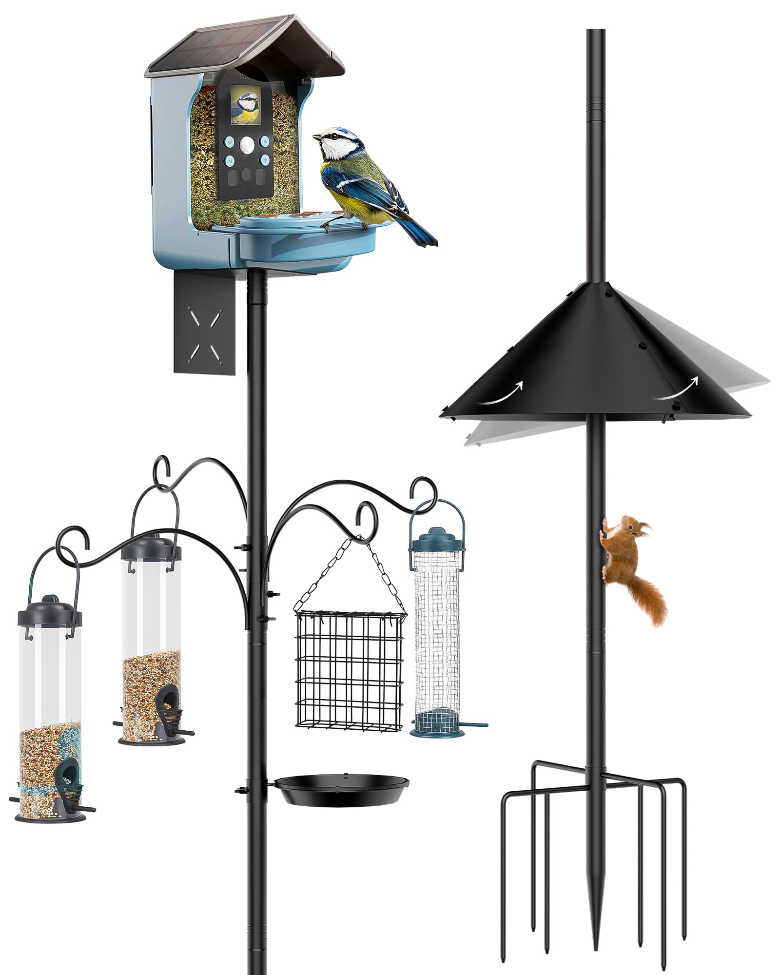 KFM Bird Feeder Pole 92 Inch with Squirrel Baffle, Black