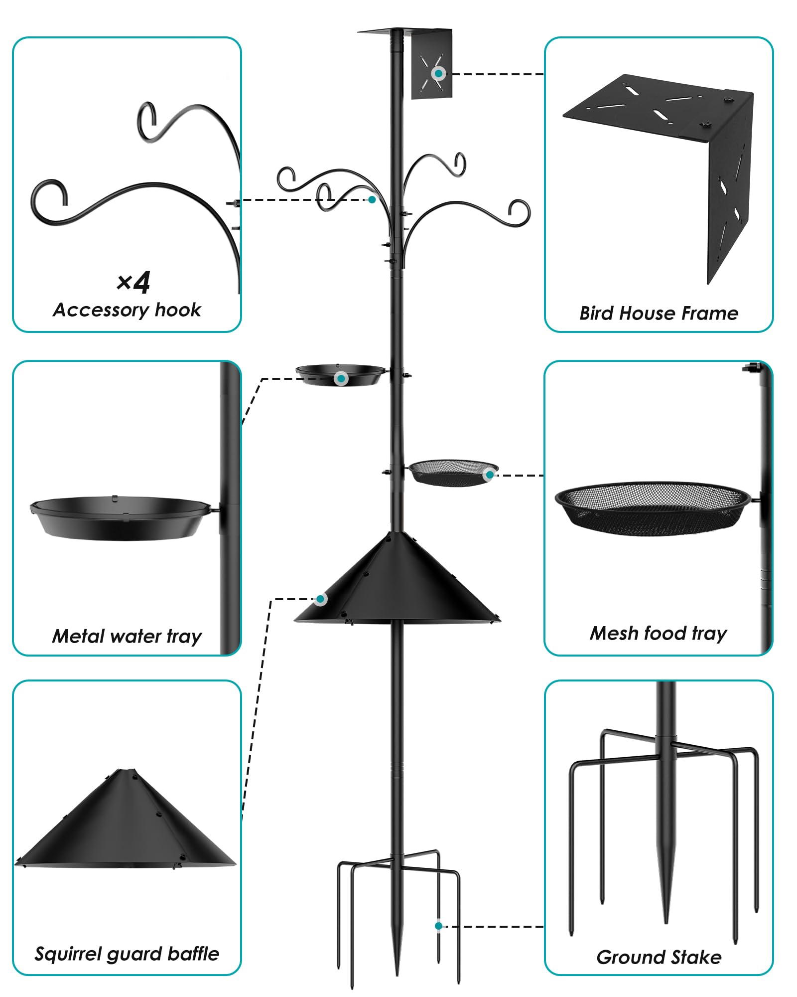 KFM Bird Feeder Pole close-up of hooks