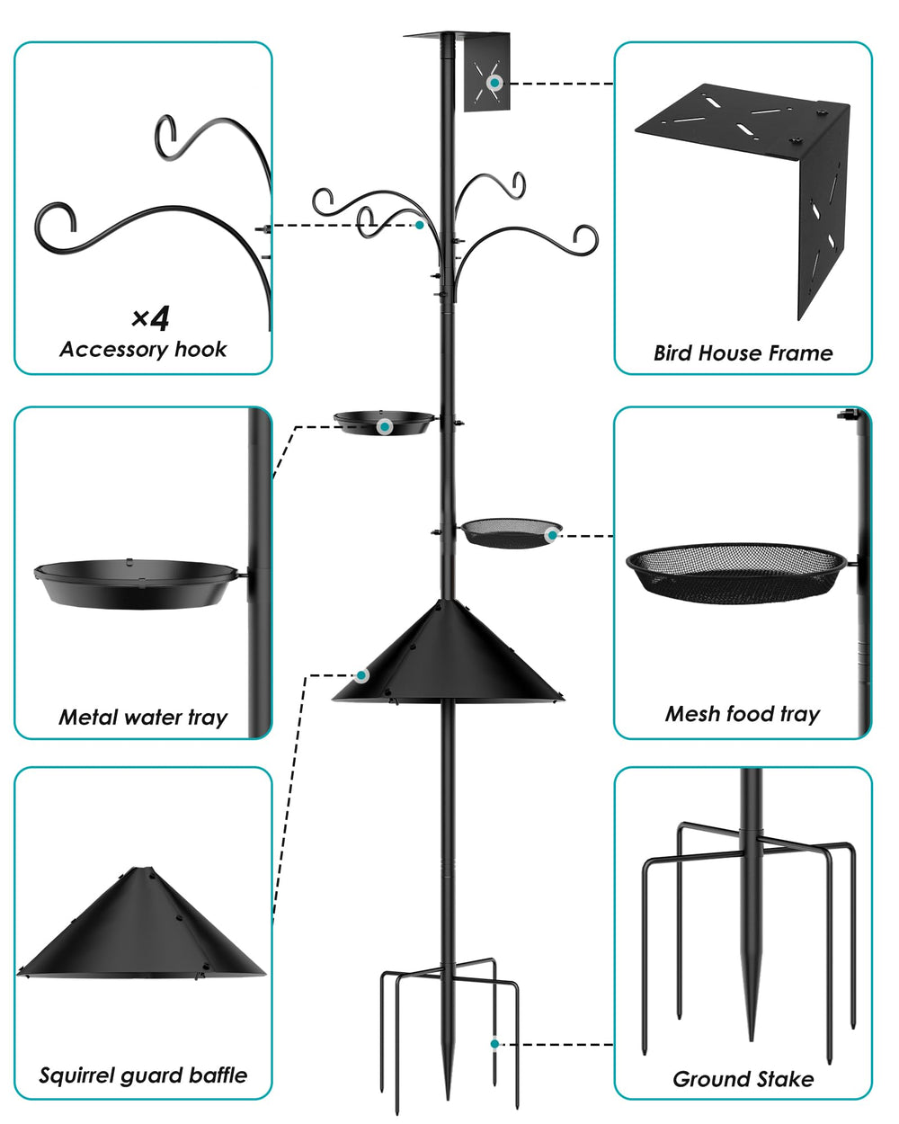 KFM Bird Feeder Pole close-up of hooks