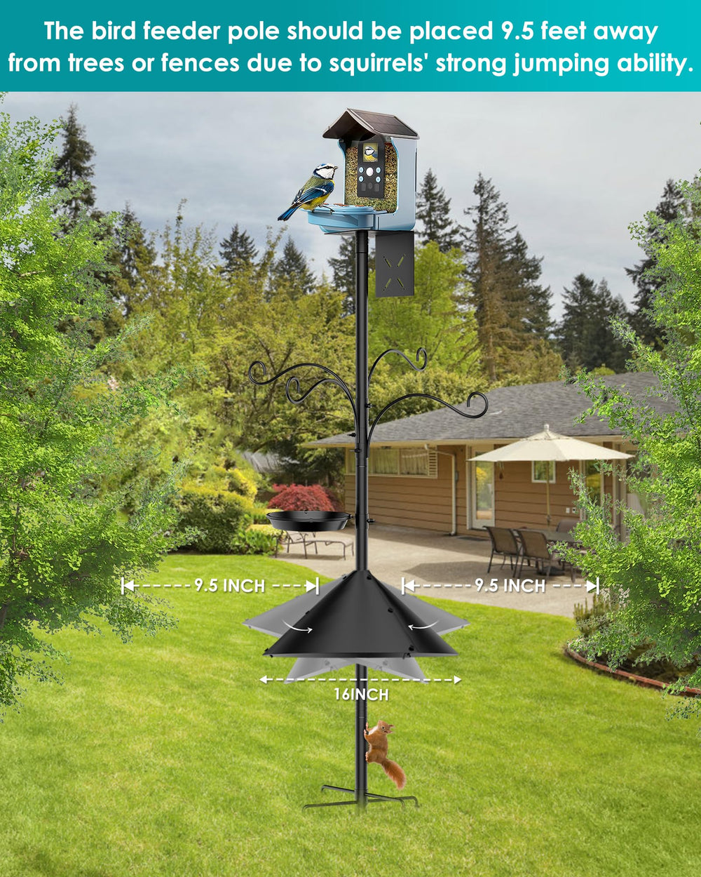 KFM Bird Feeder Pole components including squirrel baffle
