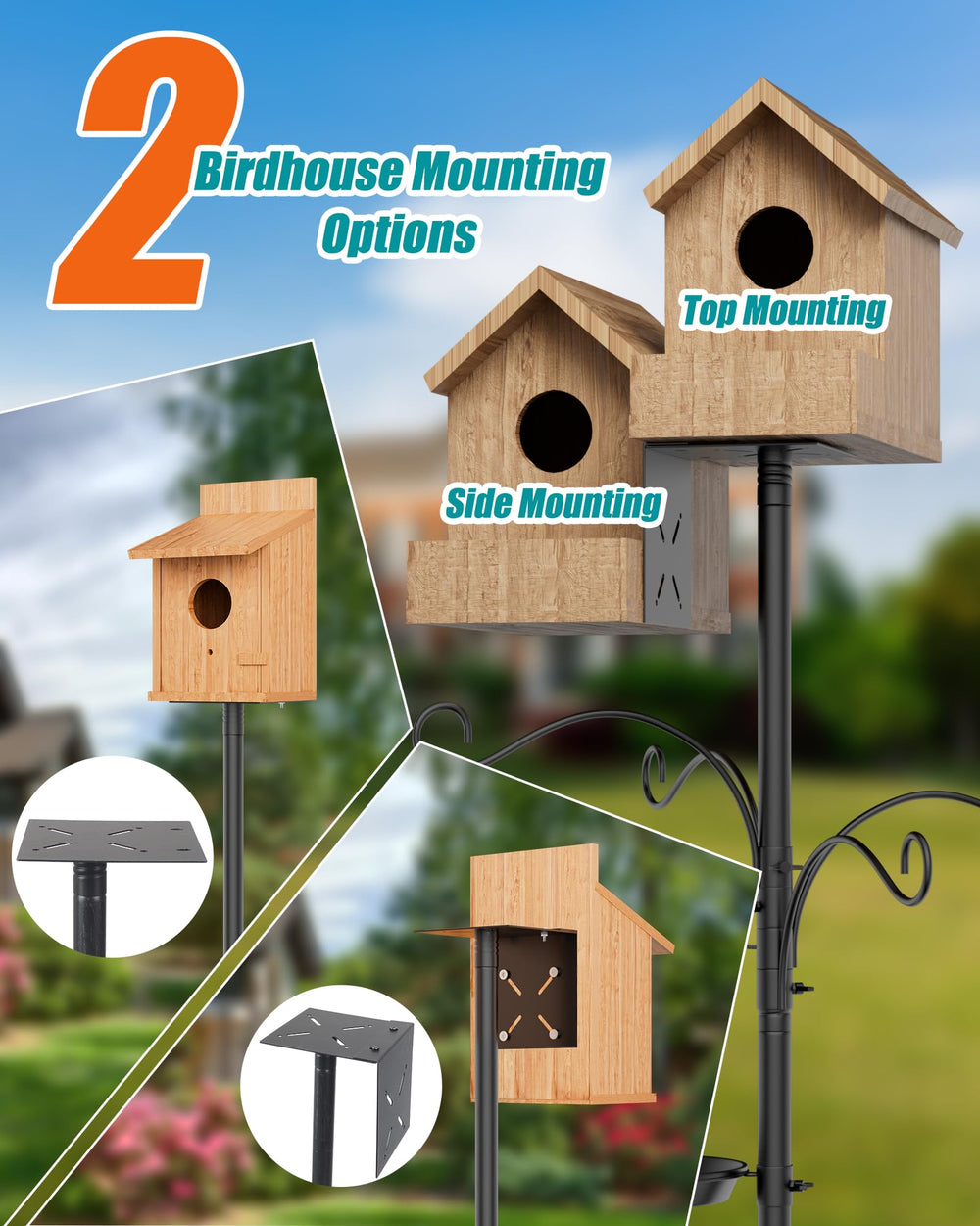 KFM Bird Feeder Pole in garden setting with birds