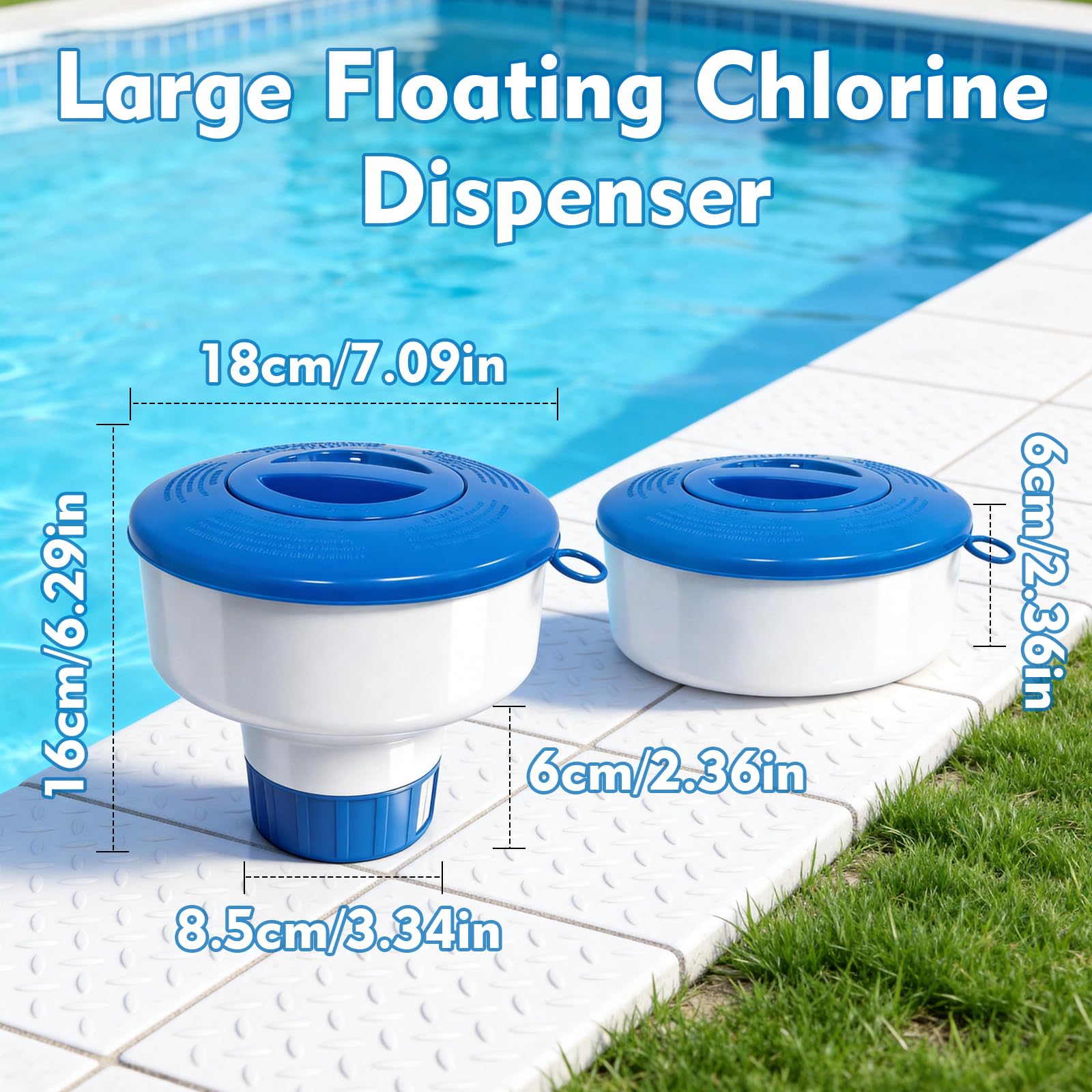 KGC Chlorine Dispenser side view showing 7 inch diameter