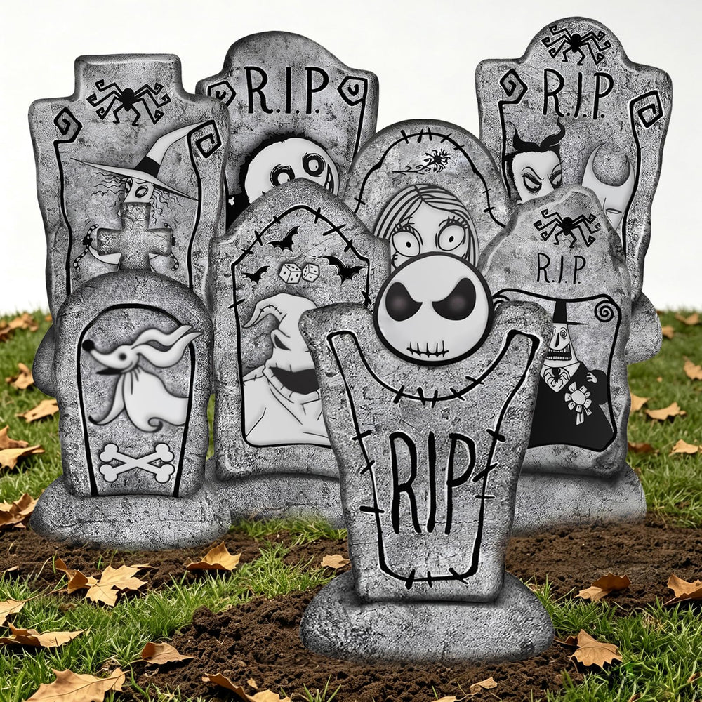 KGNN 8 Pack tombstone yard signs front view with spooky designs