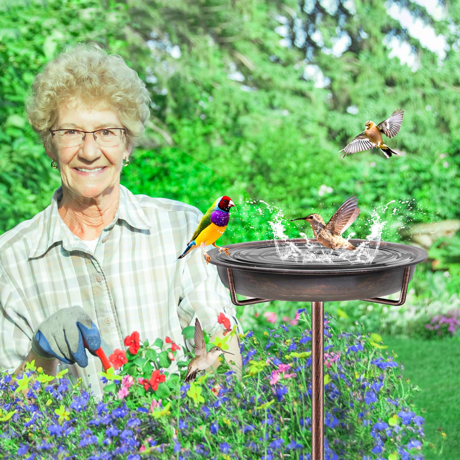 KHayRovies Bird Bath with water and birds bathing