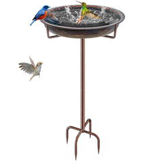 KHayRovies Metal Bird Bath front view with retro copper finish