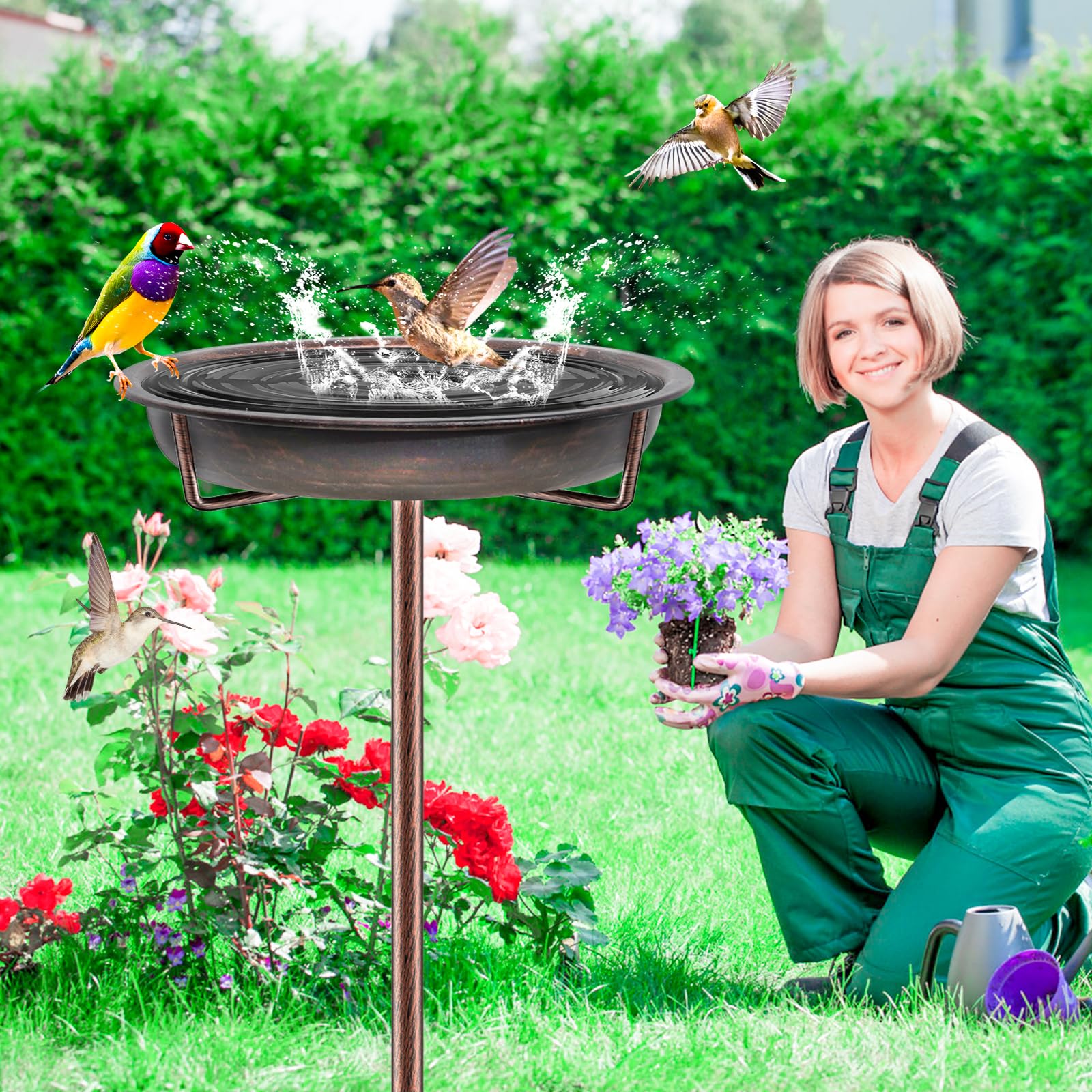 KHayRovies Metal Bird Bath in garden setting