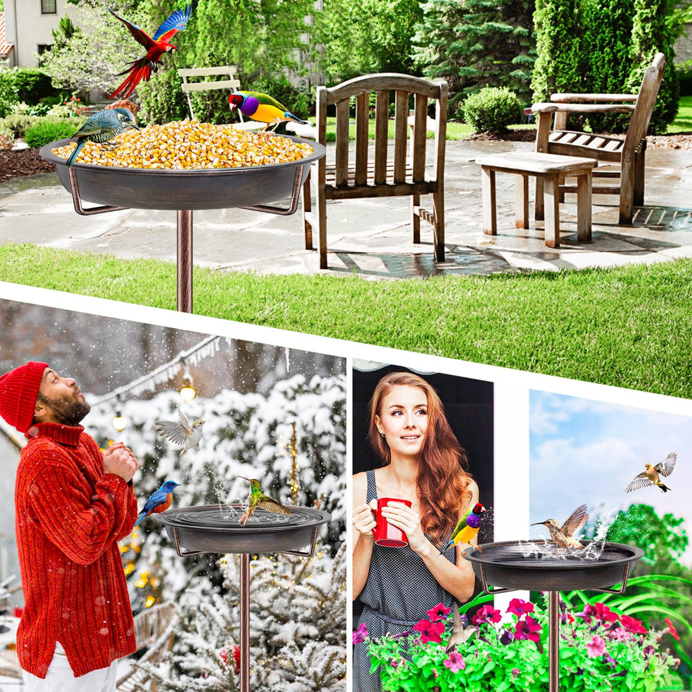 KHayRovies Metal Bird Bath with birds using it