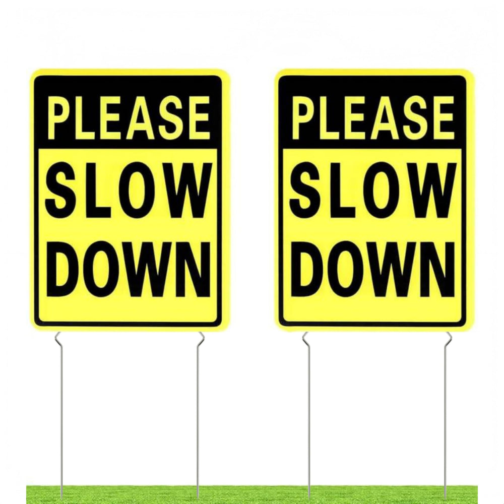 Kichwit 2 Pack Slow Down Yard Signs with stakes front view