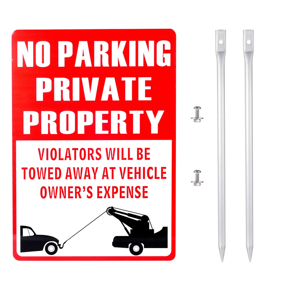 Kichwit No Parking Sign with metal stakes included