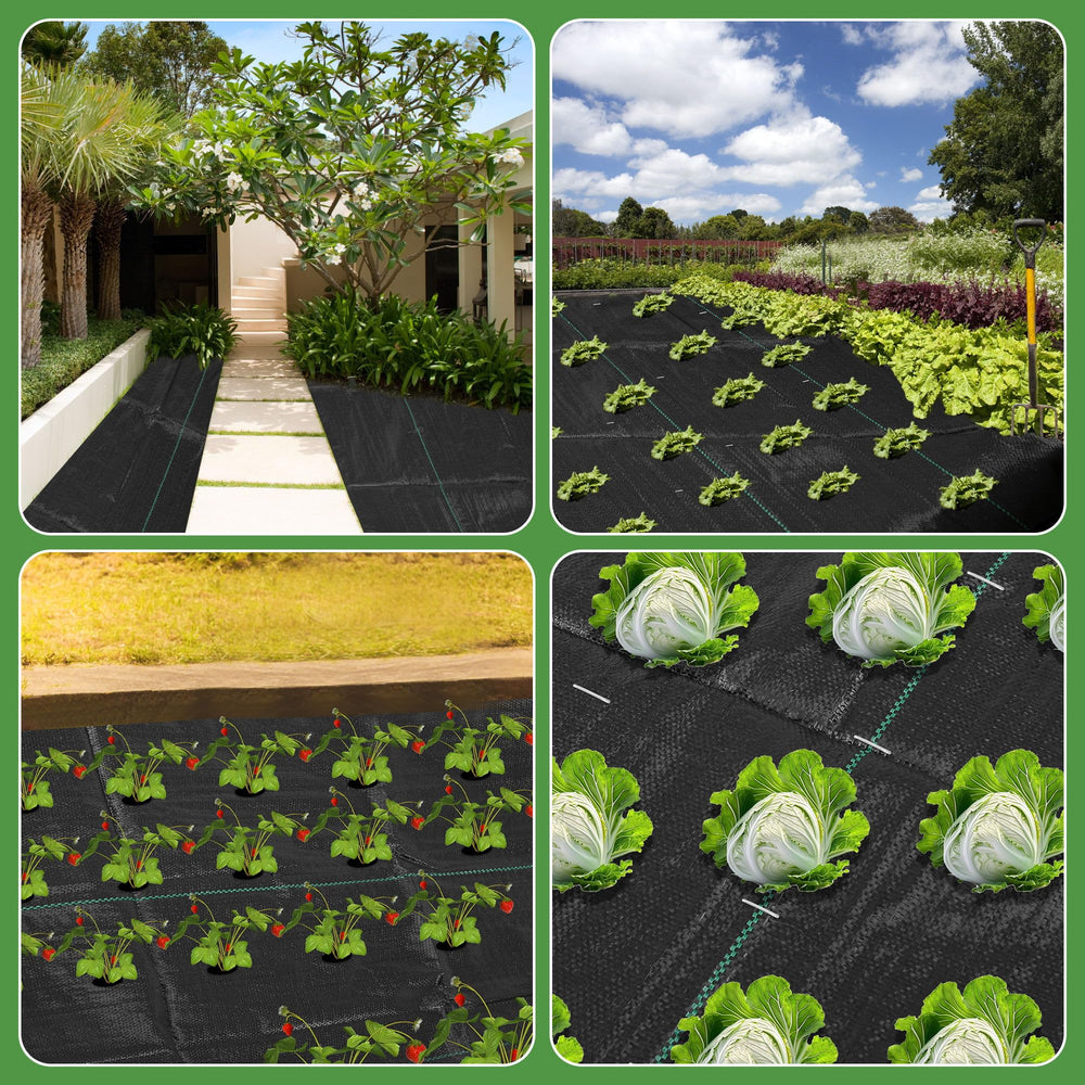Kijamilee Weed Barrier Fabric alongside gardening tools