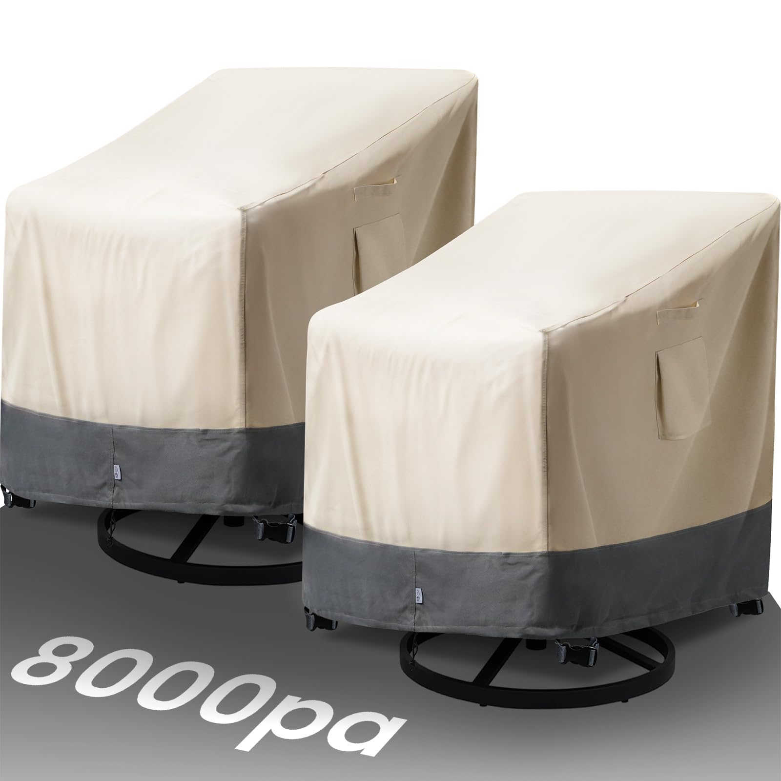 Kikcoin outdoor chair cover beige with grey, front view