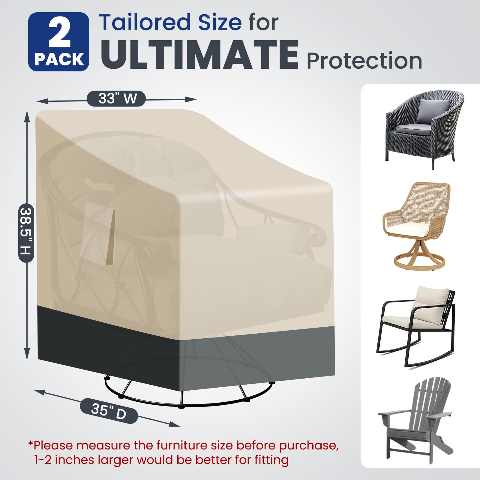 Kikcoin outdoor chair cover beige with grey, side view