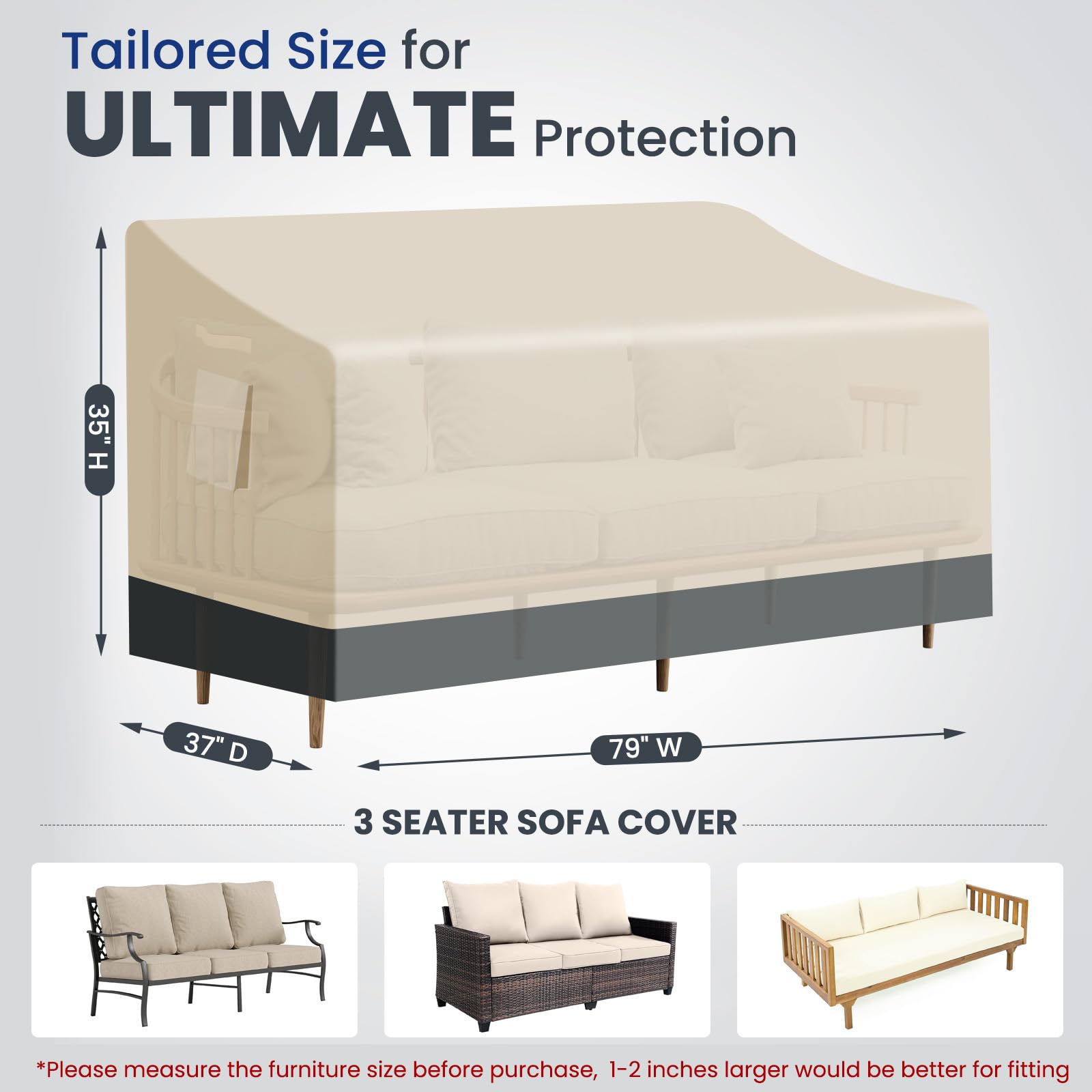 Kikcoin Outdoor Couch Cover 79" W x 37" D x 35" H side view
