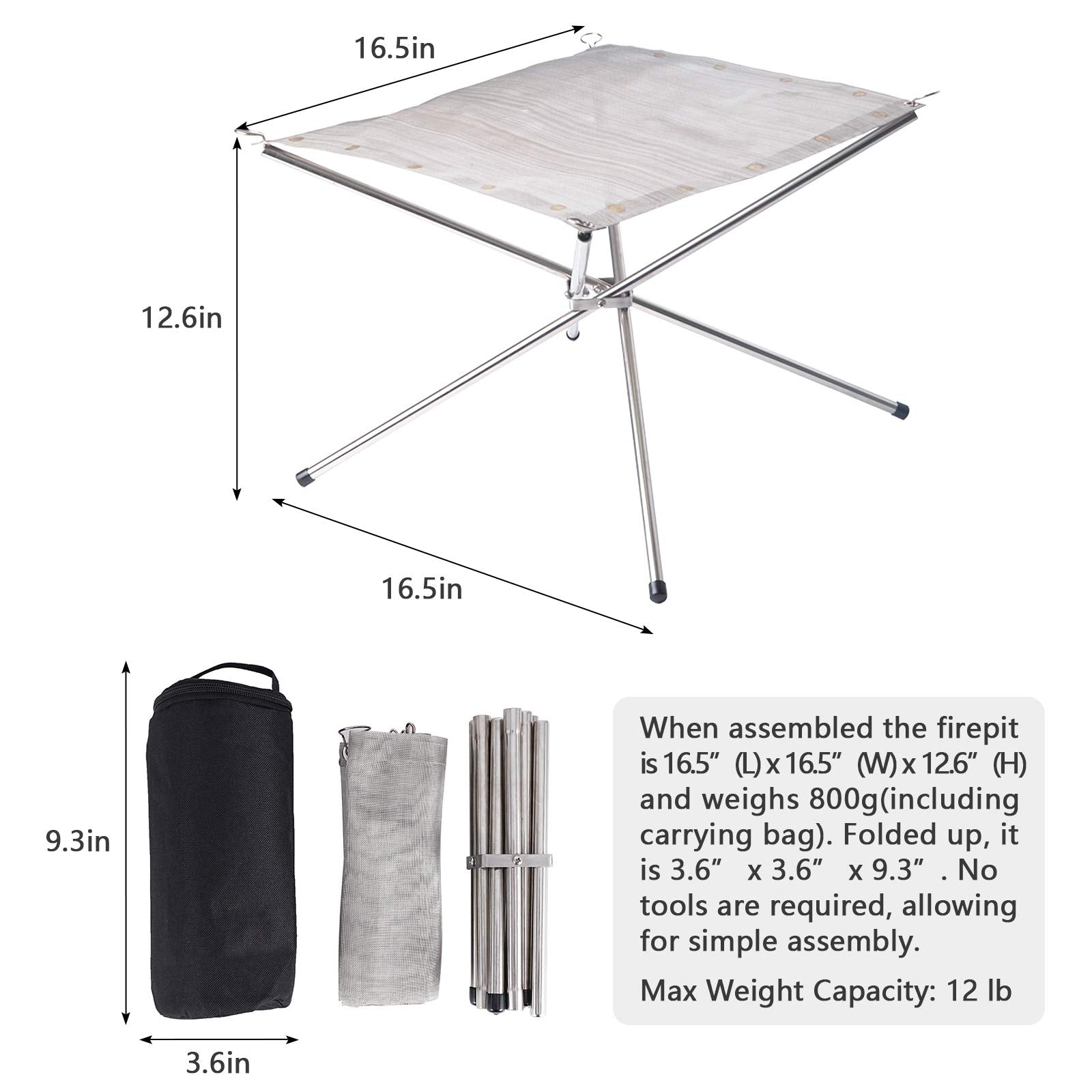 Kikerike Portable Outdoor Fire Pit 16.5 Inch with fire burning