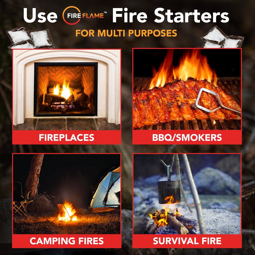 Kiknek FireFlame fire starter pouches next to barbecue grill