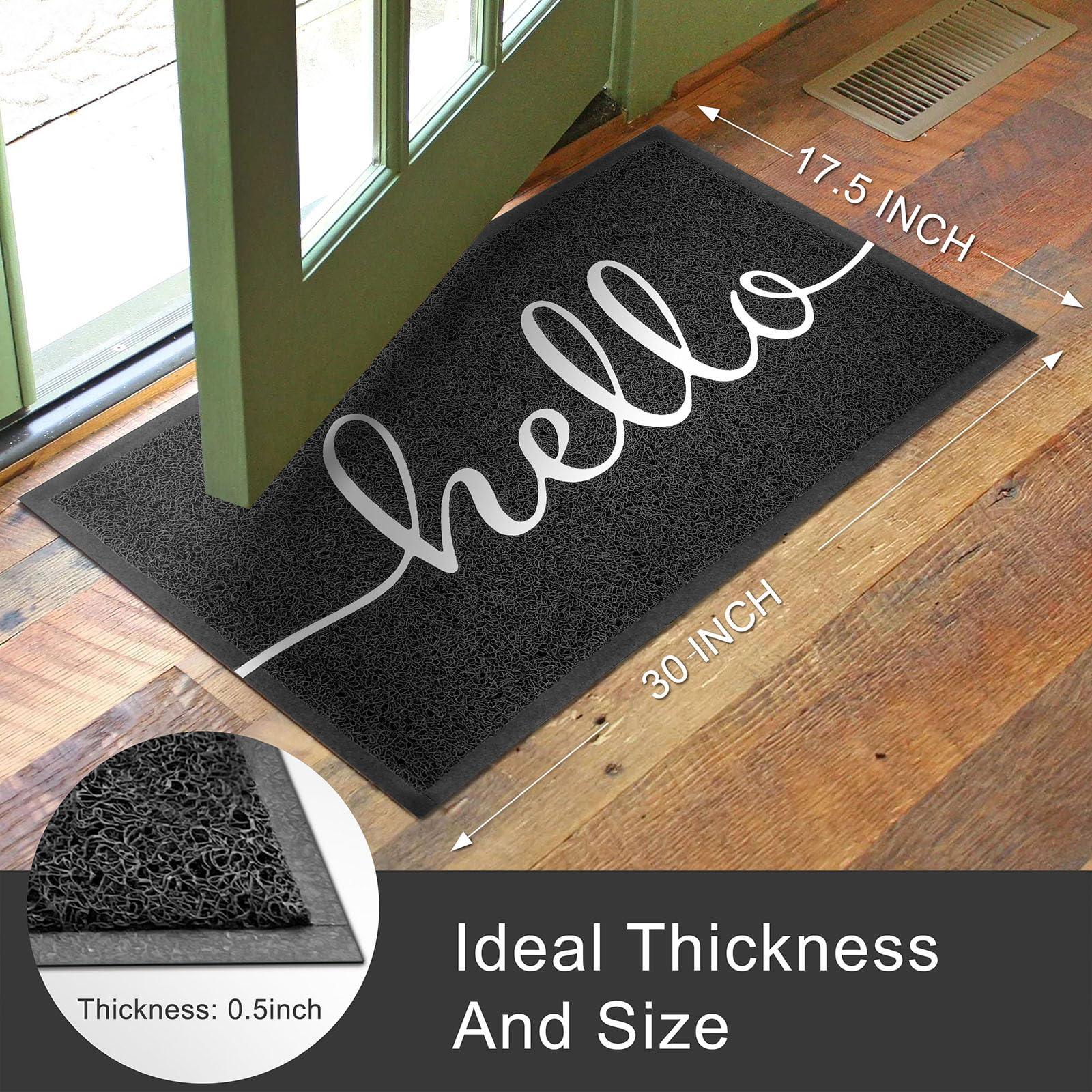 KILOCOCO Outdoor Hello Doormat dimensions displayed