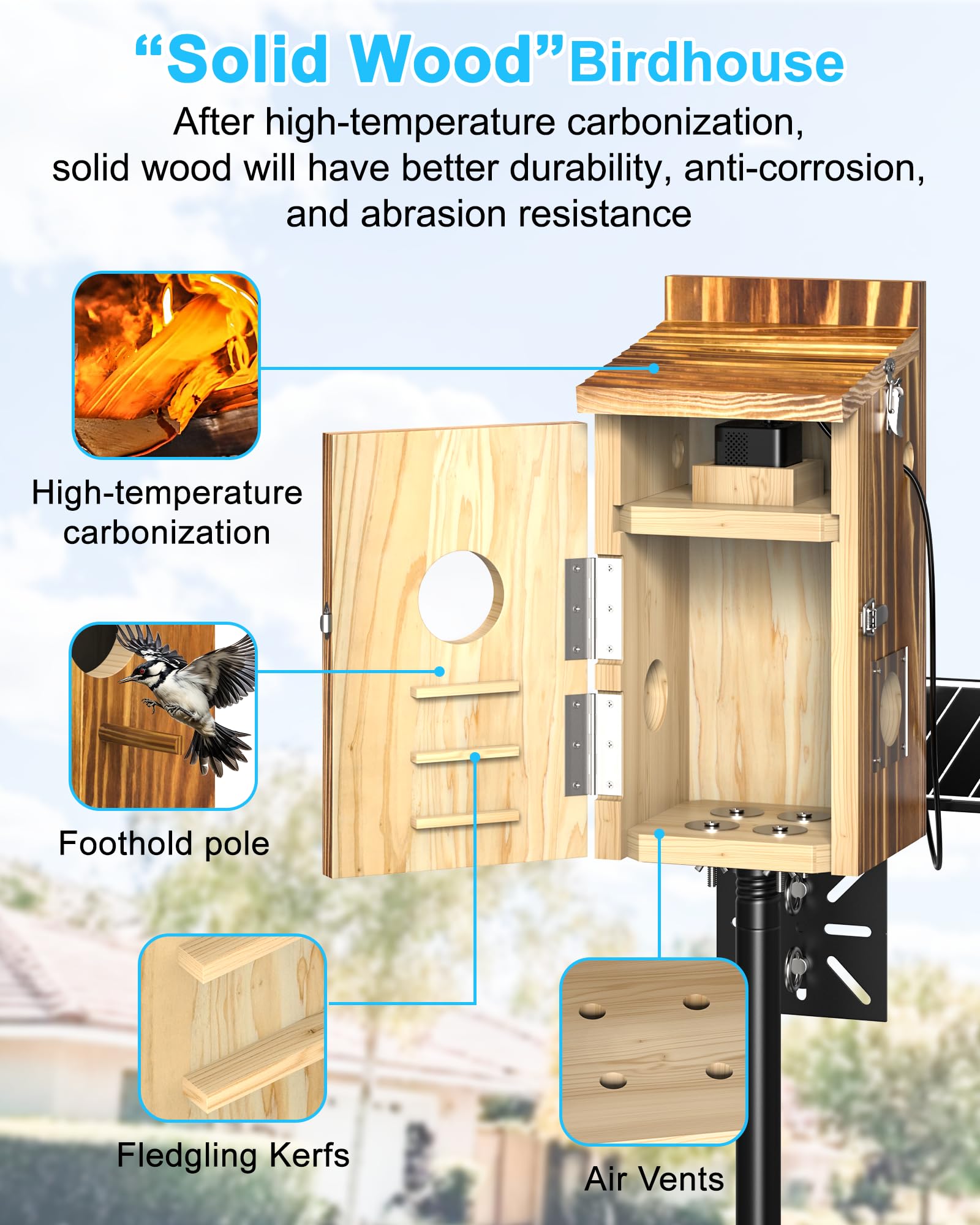 KinetCam Bird House with solar panel installed