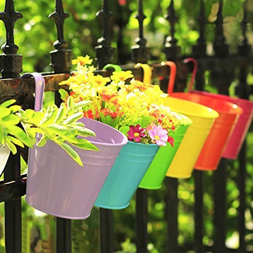 KINGLAKE 10 Pcs Metal Iron Flower Pots in multicolor front view