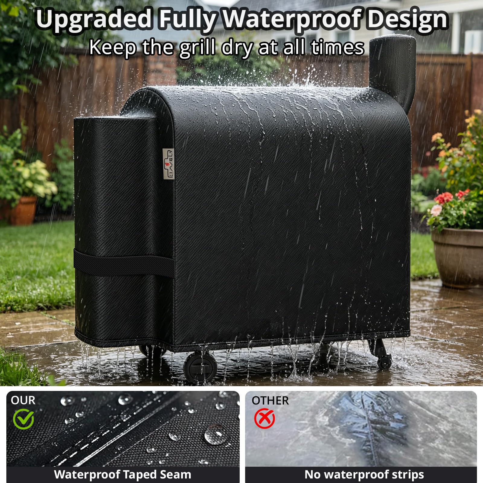 Kingly pellet grill cover secured tightly on a grill
