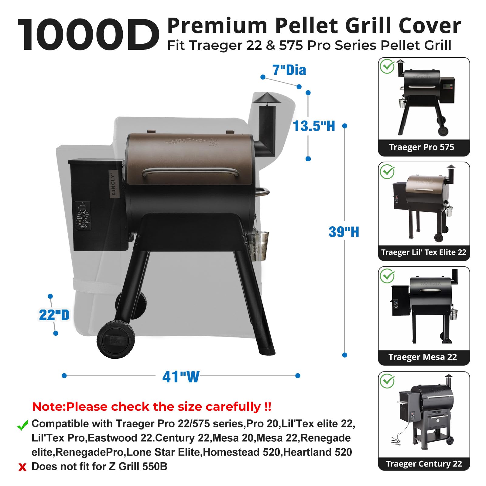 Kingly Pellet Grill Cover side view with zipper