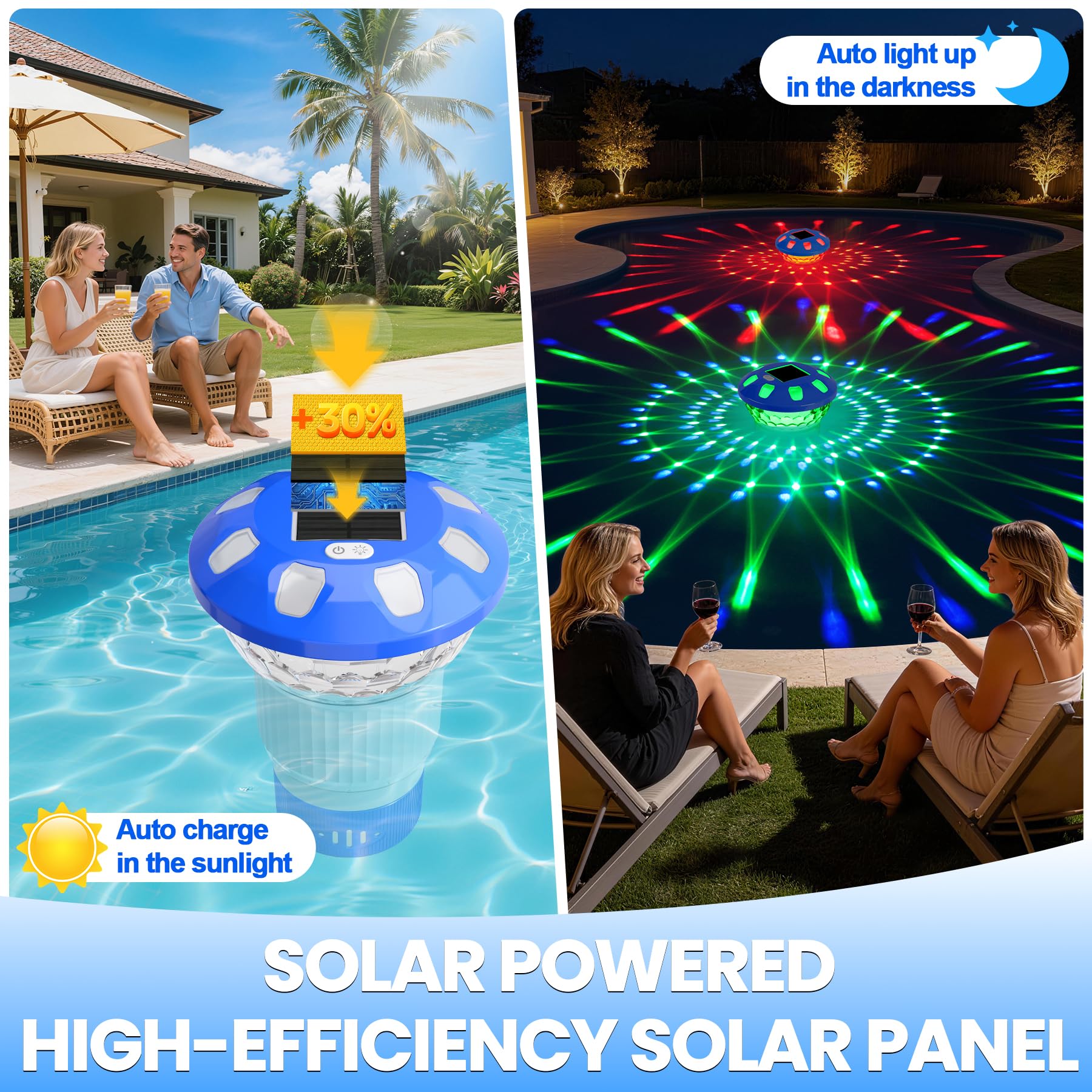 KingSom Solar Pool Chlorine Floater top view showing RGB lights