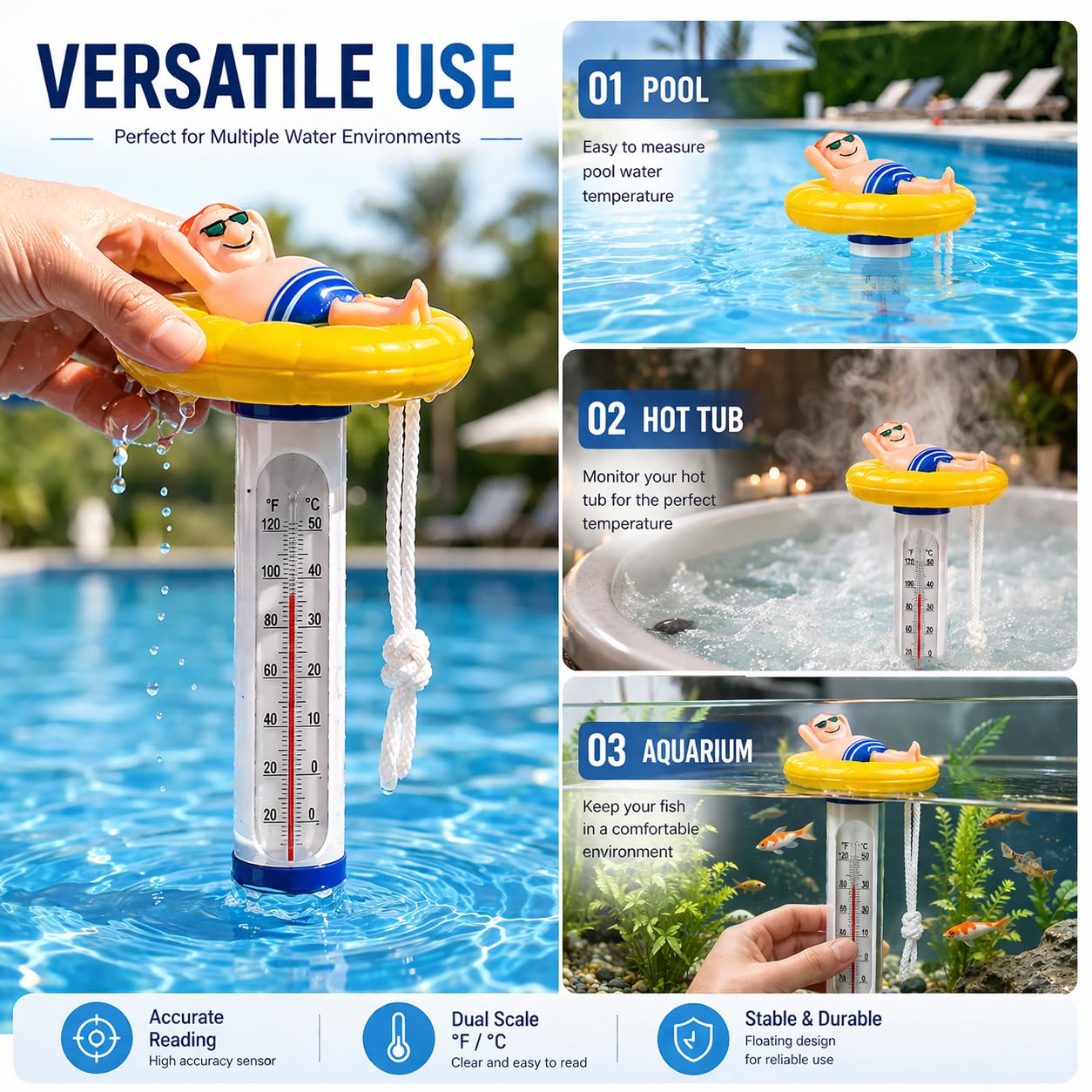 Kingsource Pool Thermometer close-up of man-shaped top